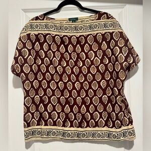 Ralph Lauren Brown, Black and Cream Leaf Print‎ Top